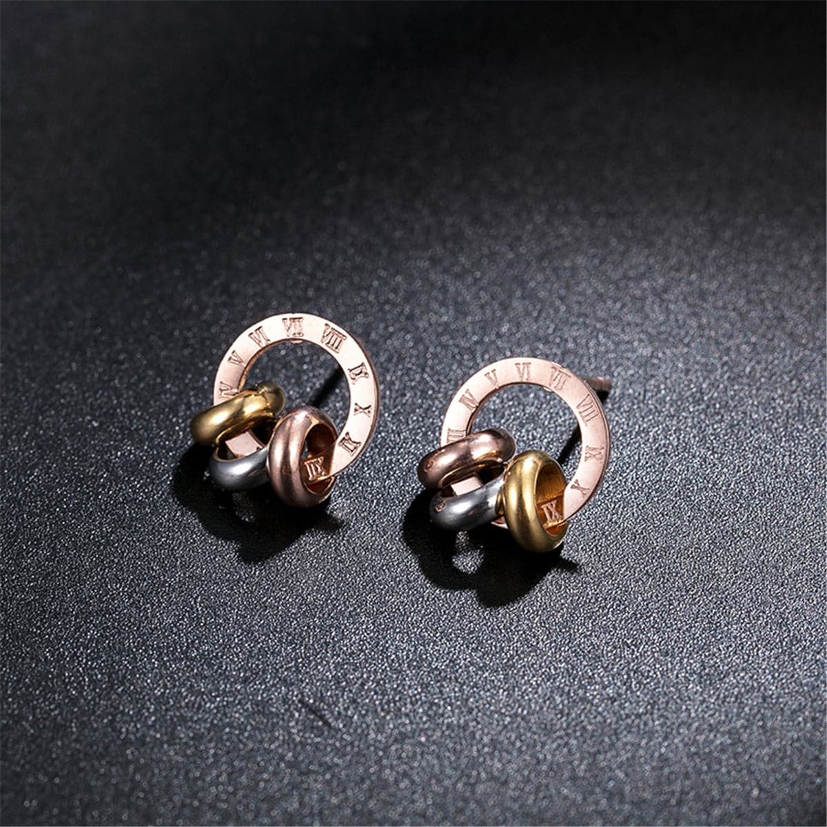 18K Rose Gold-Plated Triple Ring Stud Earrings