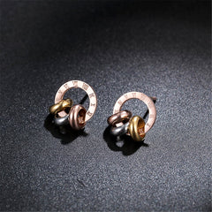 18K Rose Gold-Plated Triple Ring Stud Earrings