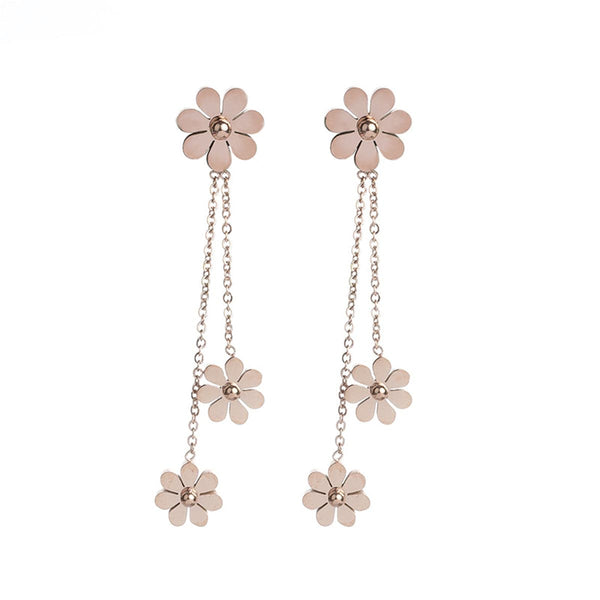 18k Rose Gold-Plated Triple Flower Drop Earring