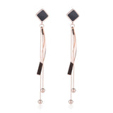 Black & 18k Rose Gold-Plated Rhombus Tassel Drop Earrings