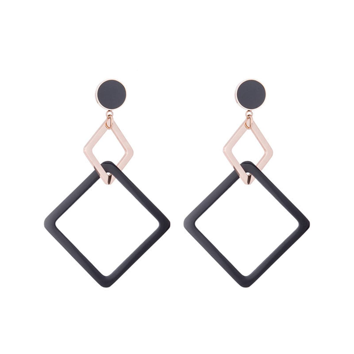 18K Rose Gold-Plated and Black Double Open Rhombus Drop Earrings, rose gold drop earrings for women, side view