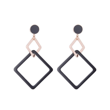 18K Rose Gold-Plated and Black Double Open Rhombus Drop Earrings, rose gold drop earrings for women, side view