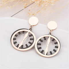Black & 18K Rose Gold-Plated Clock Drop Earrings