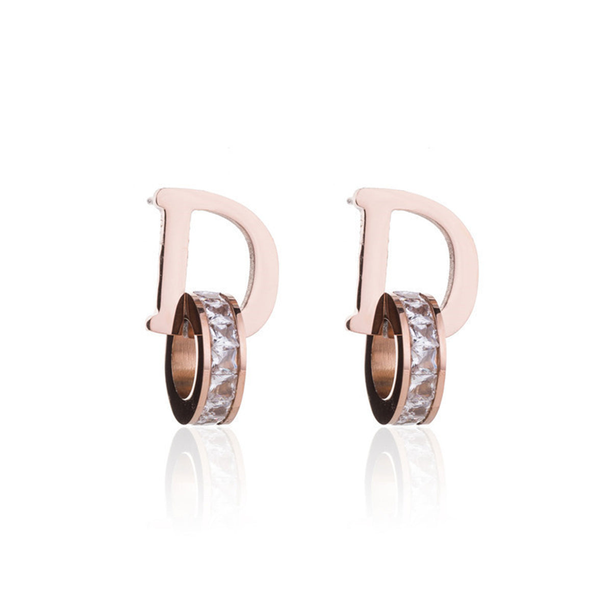 Cubic Zirconia & 18K Rose Gold-Plated D Stud Earrings