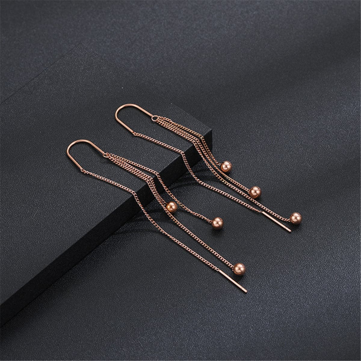 18K Rose Gold-Plated Beaded Tassel Drop Earrings