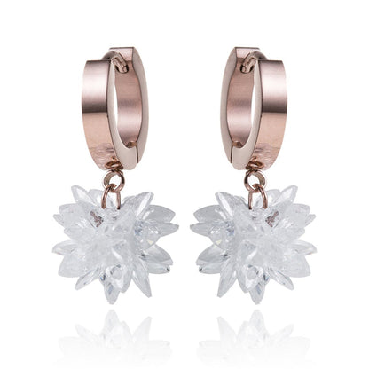 Cubic Zirconia and 18K Rose Gold-Plated Snowflake Drop Earrings, rose gold huggie earrings, elegant gift for her, side view