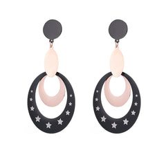 Black & 18K Rose Gold-Plated Star Circle Drop Earrings