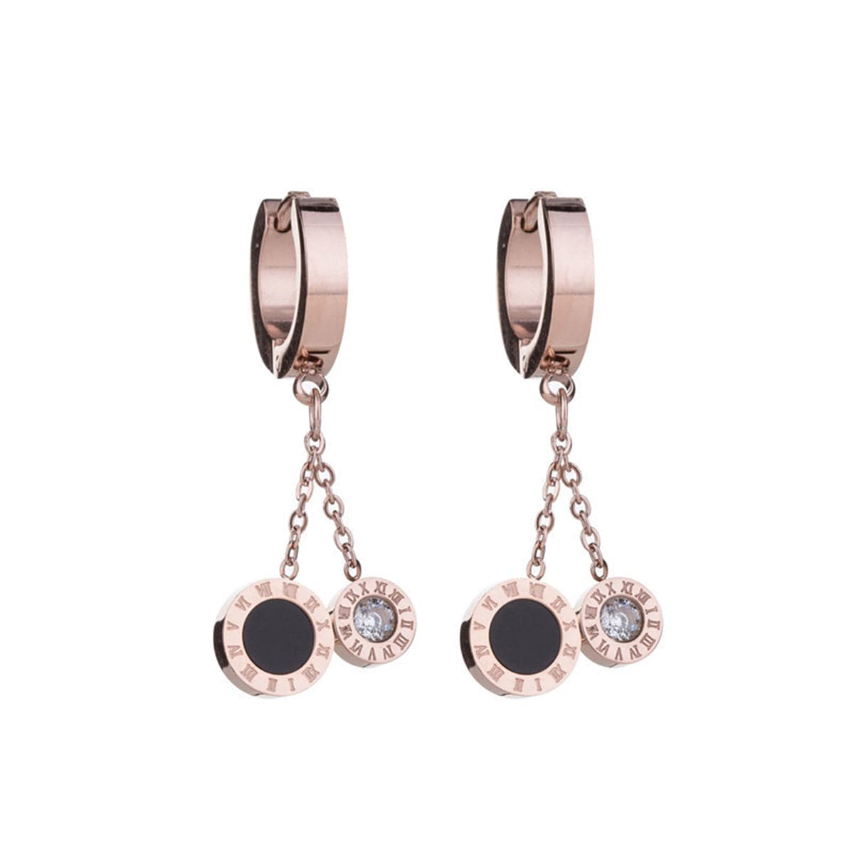 Cubic Zirconia and 18K Rose Gold-Plated Double Ring Drop Earrings, rose gold drop earrings for women, side view