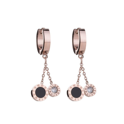 Cubic Zirconia and 18K Rose Gold-Plated Double Ring Drop Earrings, rose gold drop earrings for women, side view
