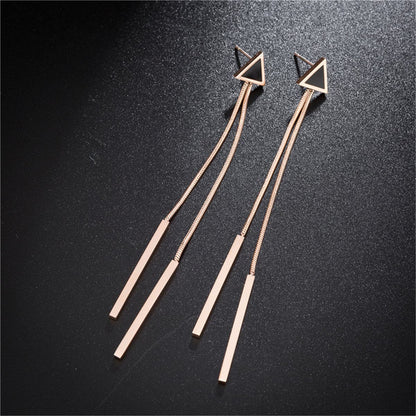 18K Rose Gold-Plated and Black Triangle and Tassel Drop Earrings, rose gold drop earrings for women, side view