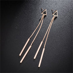 18K Rose Gold-Plated & Black Triangle & Tassel Drop Earrings