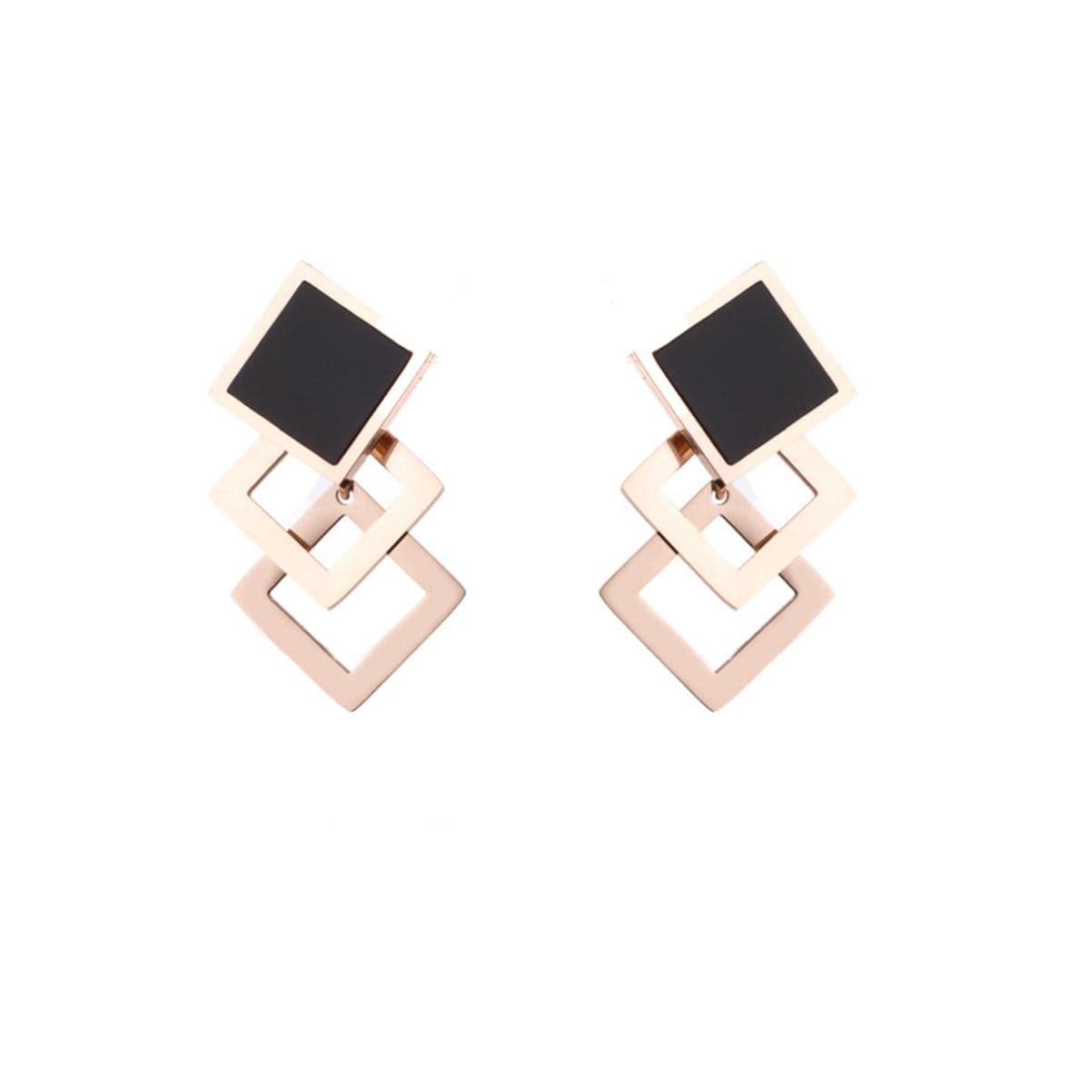 Black and 18K Rose Gold-Plated Overlapping Rhombus Stud Earrings, rose gold stud earrings for women, side view