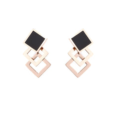 Black & 18K Rose Gold-Plated Overlapping Rhombus Stud Earrings