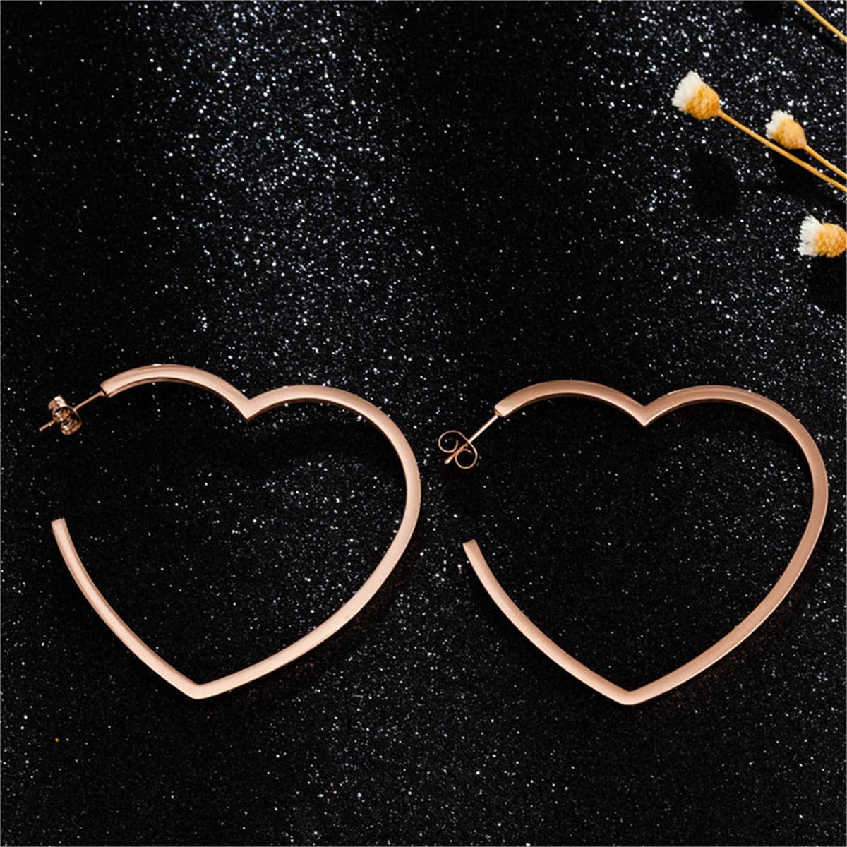 18k Rose Gold-Plated Heart Hoop Earrings - streetregion