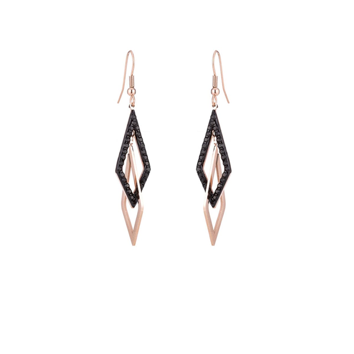 Black & 18K Rose Gold-Plated Crossing Rhombus Drop Earrings