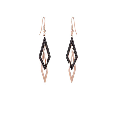 Black and 18K Rose Gold-Plated Crossing Rhombus Drop Earrings, rose gold drop earrings for women, everyday style, side view