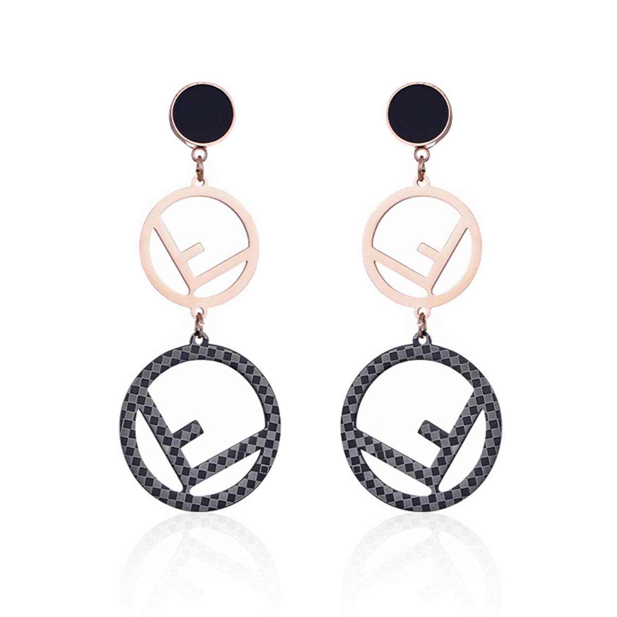 Black & 18K Rose Gold-Plated 'F' Openwork Drop Earrings