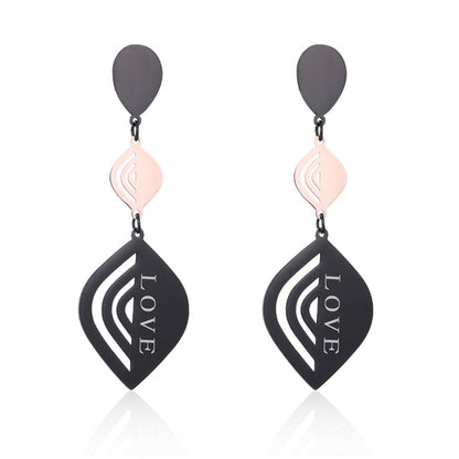 18K Rose Gold-Plated and Black 'Love' Laurel Drop Earrings, rose gold drop earrings for women, botanical inspired, side view