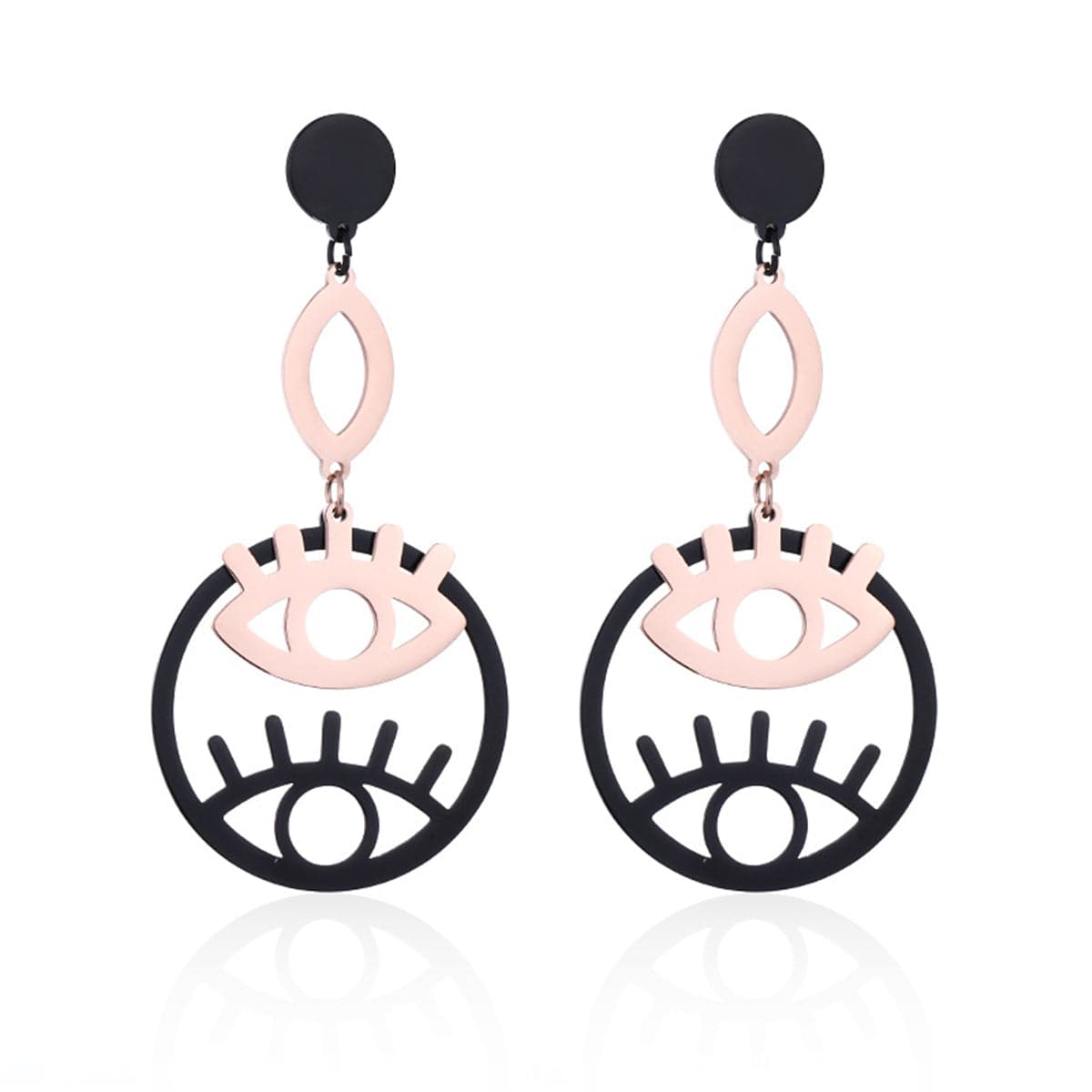 Black and 18K Rose Gold-Plated Double Eyes Drop Earrings, rose gold drop earrings for women, side view