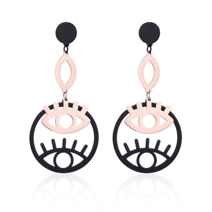 Black and 18K Rose Gold-Plated Double Eyes Drop Earrings, rose gold drop earrings for women, side view