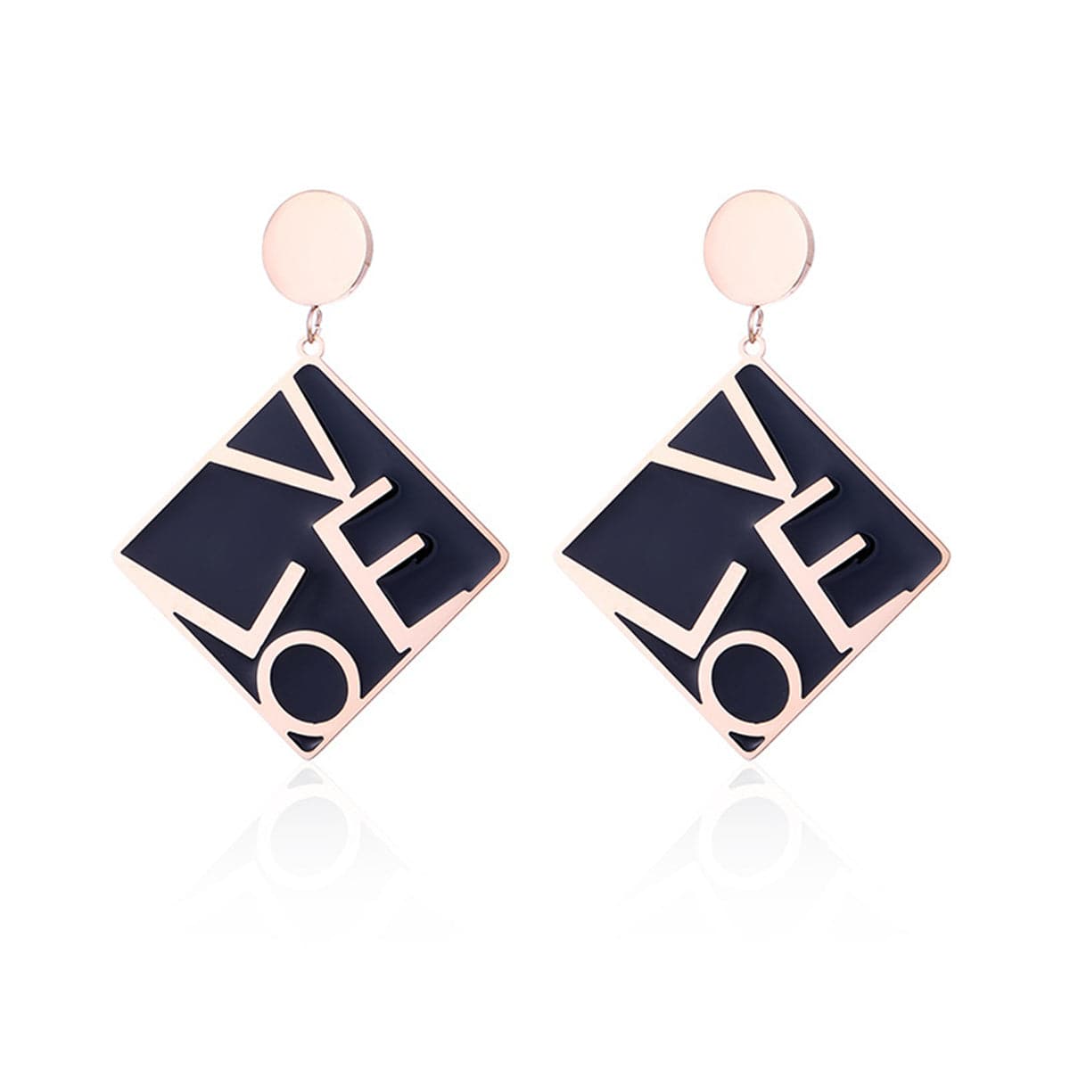 Black & 18K Rose Gold-Plated 'Love' Square Drop Earrings