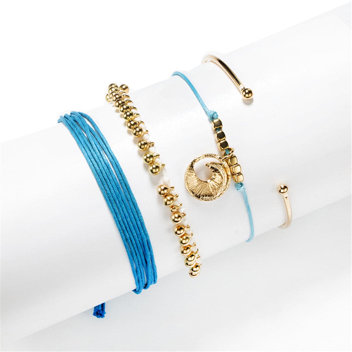 Blue & 18K Gold-Plated Wave Charm Bracelet Set