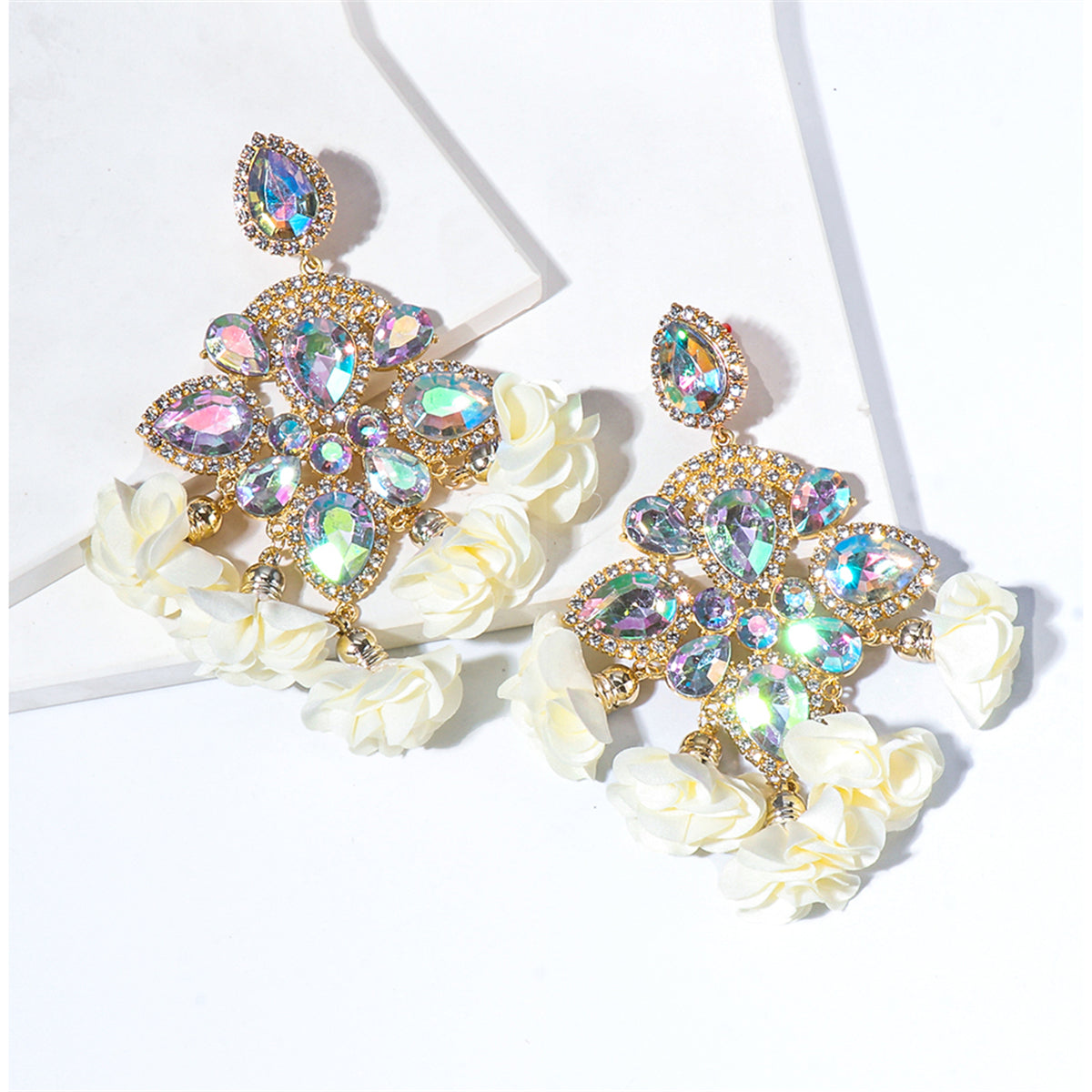 Crystal & Cubic Zirconia Silk 18K Gold-Plated Multicolor Floral Tassel Drop Earrings
