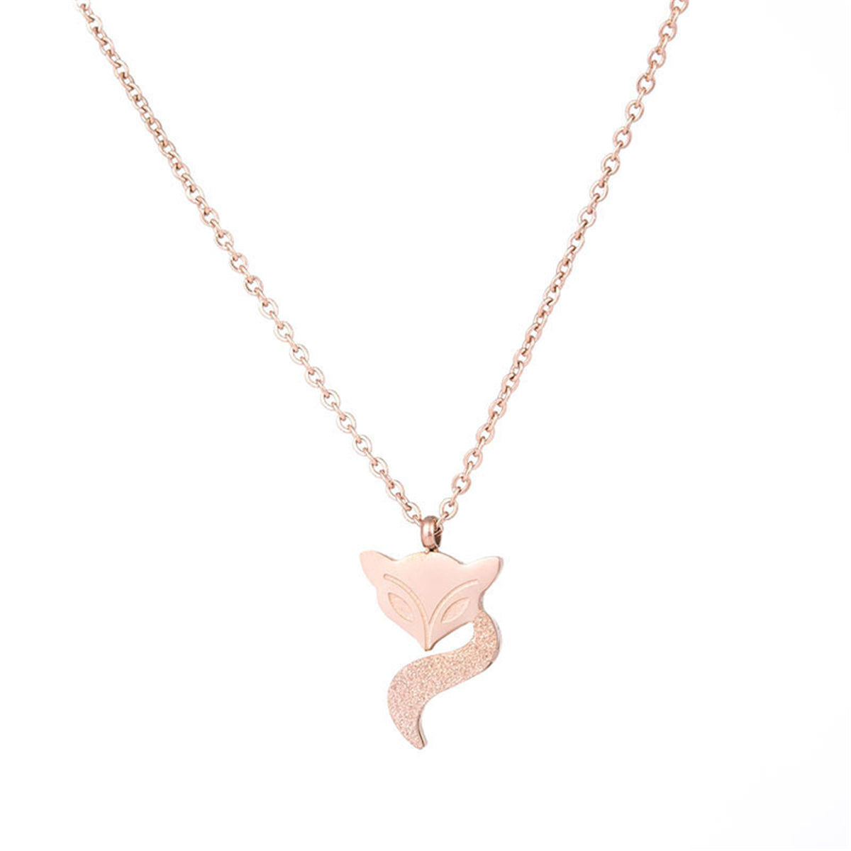 18K Rose Gold-Plated Frosted Fox Pendant Necklace, rose gold pendant necklace for women, everyday style, front view