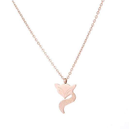 18K Rose Gold-Plated Frosted Fox Pendant Necklace, rose gold pendant necklace for women, everyday style, front view