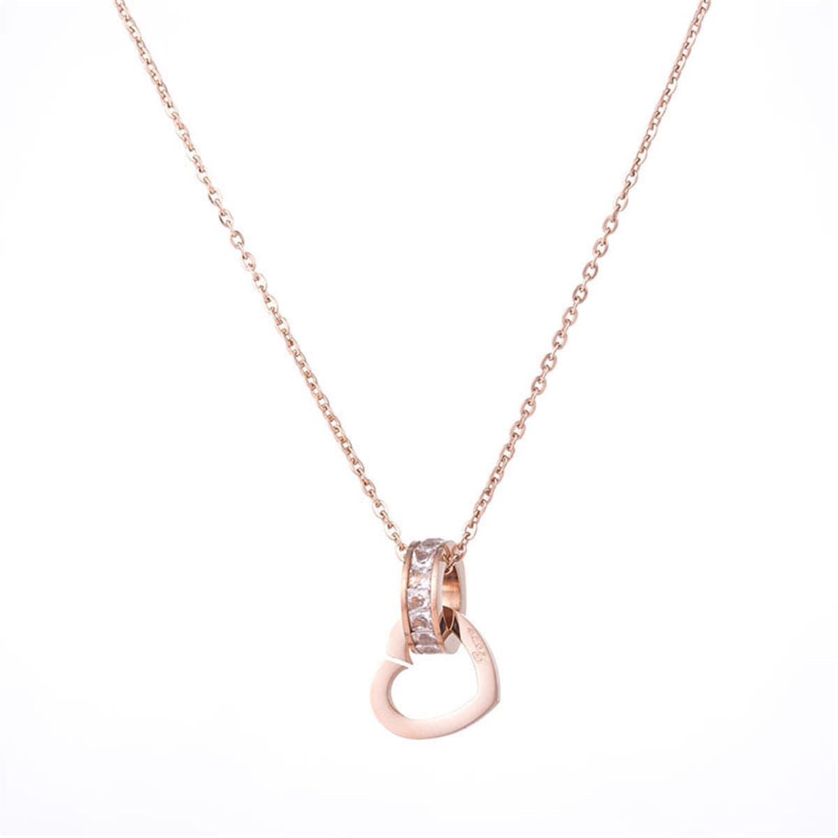 cubic zirconia & 18k Rose Gold-Plated Circle & Heart Pendant Necklace - streetregion