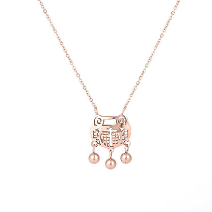 18K Rose Gold-Plated Lock Of Longevity Pendant Necklace, rose gold pendant necklace for women, detail close-up