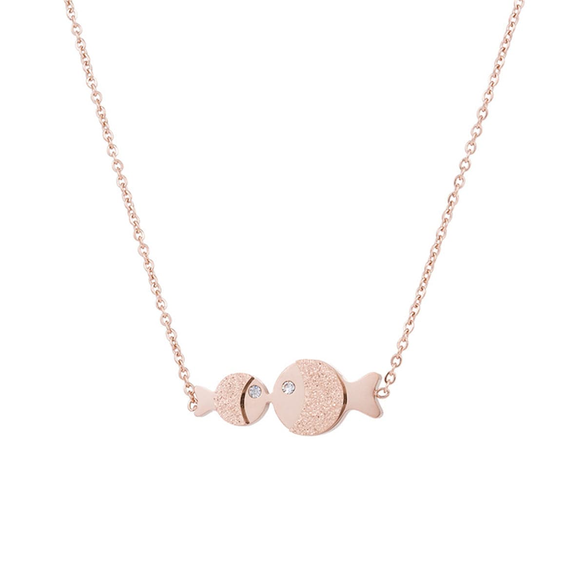 Cubic Zirconia and 18K Rose Gold-Plated Fish Pendant Necklace, rose gold pendant necklace for women, detail close-up