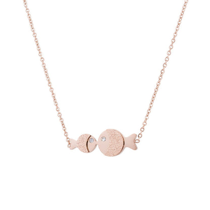 Cubic Zirconia and 18K Rose Gold-Plated Fish Pendant Necklace, rose gold pendant necklace for women, detail close-up