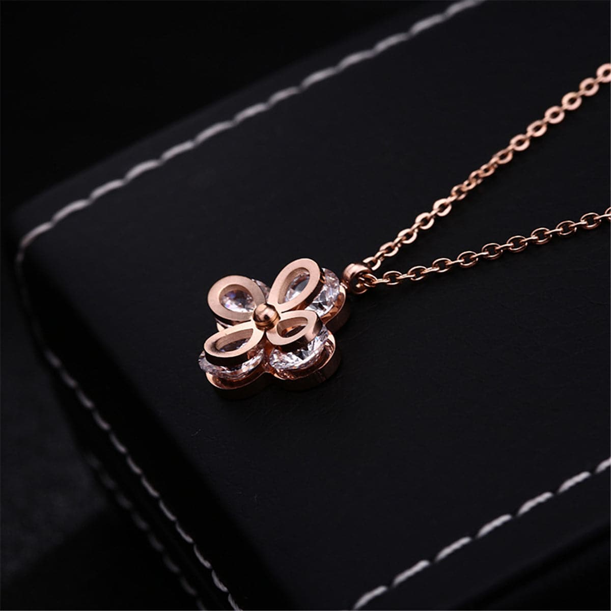 Crystal & 18k Rose Gold-Plated Clipped Clover Pendant Necklace - streetregion