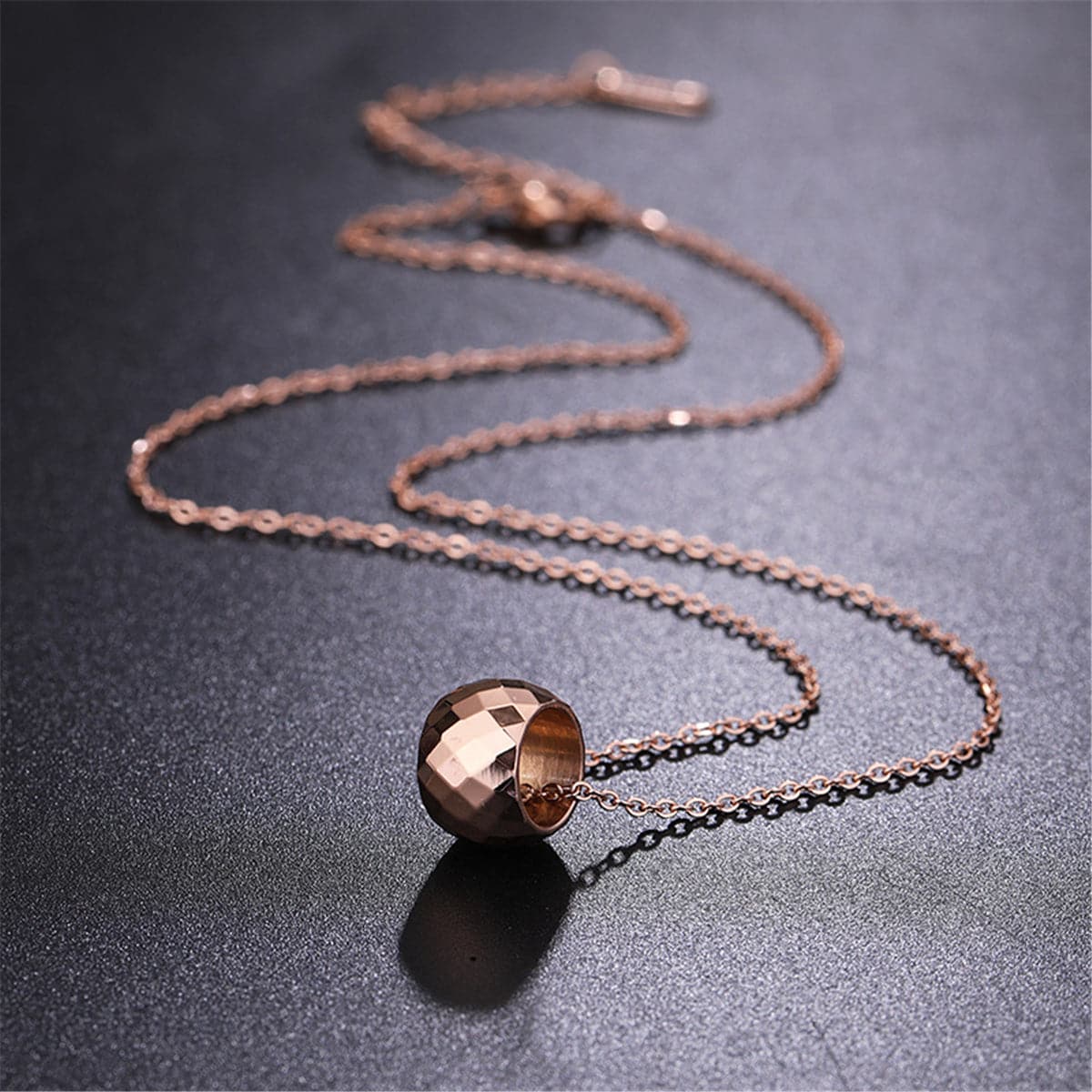 18k Rose Gold-Plated Cut Ball Pendant Necklace - streetregion