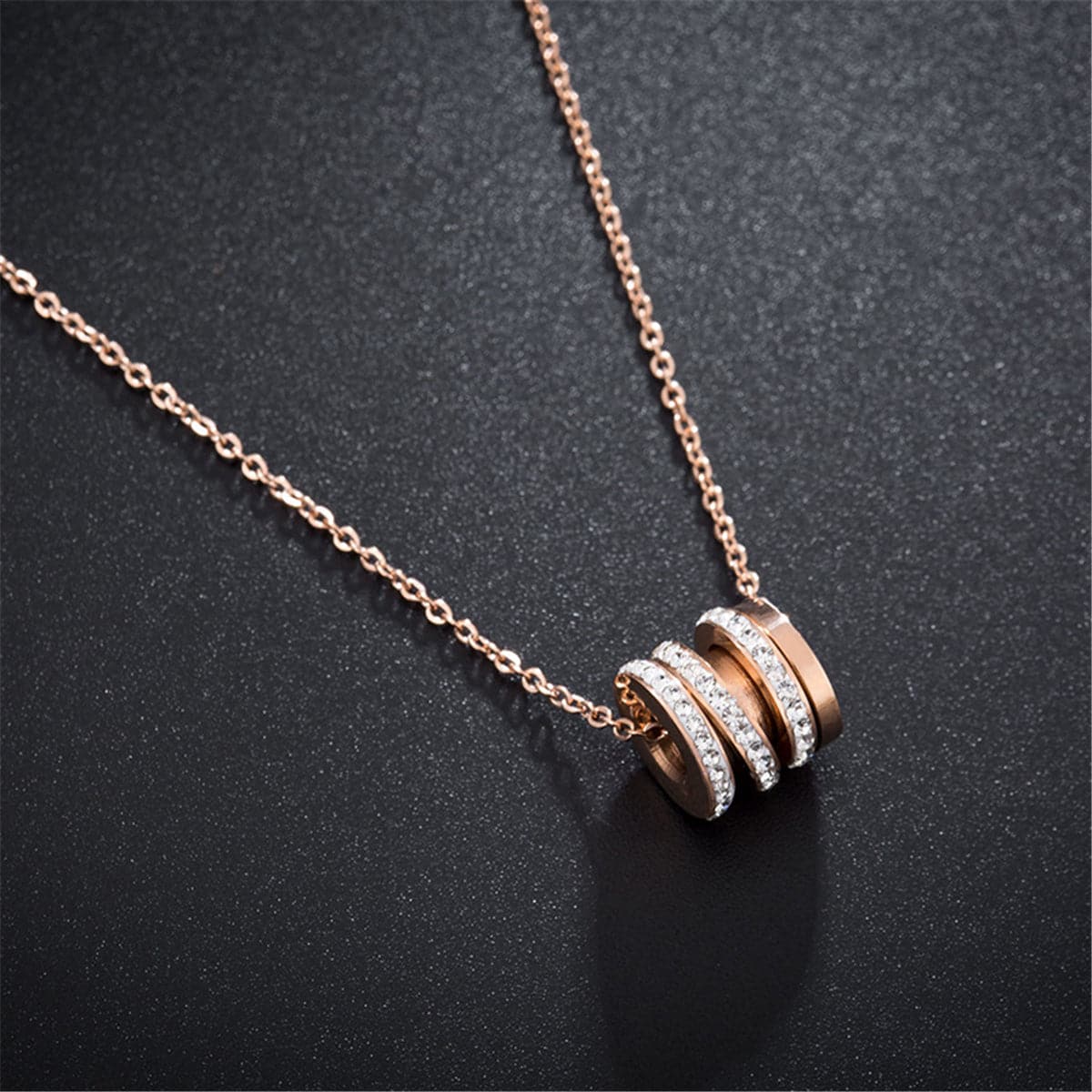 cubic zirconia & 18k Rose Gold-Plated Linked Circle Pendant Necklace - streetregion