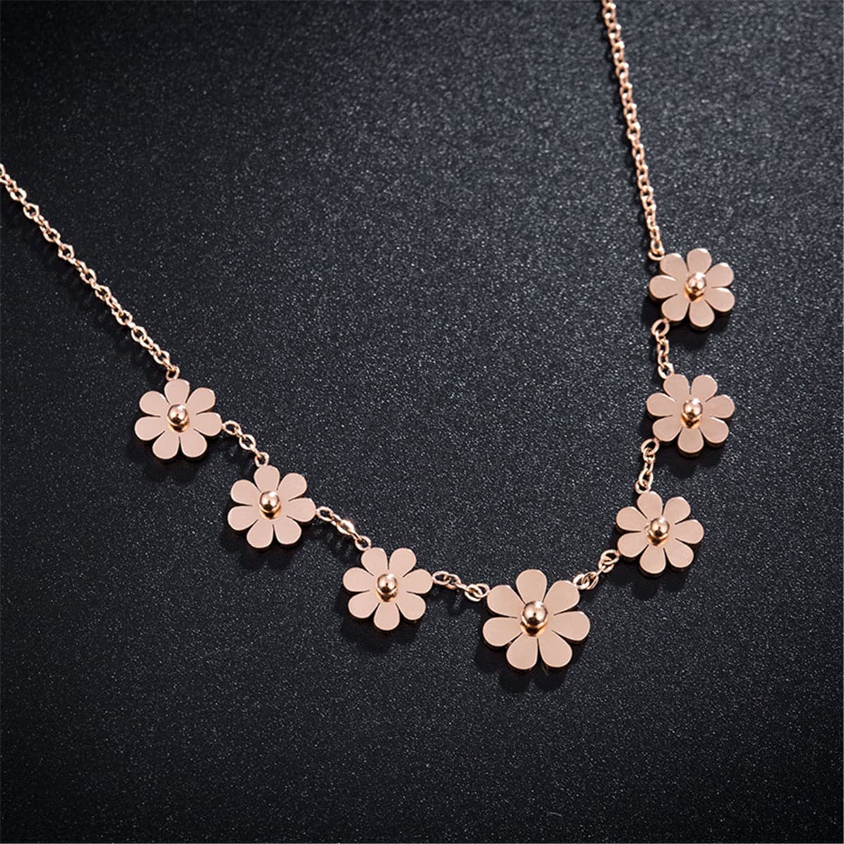 18k Rose Gold-Plated Sunflower Station Necklace - streetregion