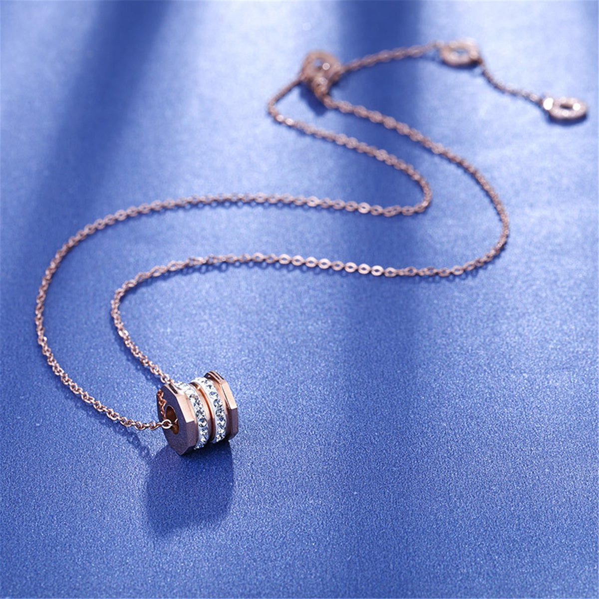 Cubic Zirconia and 18K Rose Gold-Plated Pavé Coil Pendant Necklace, rose gold pendant necklace for women, detail close-up