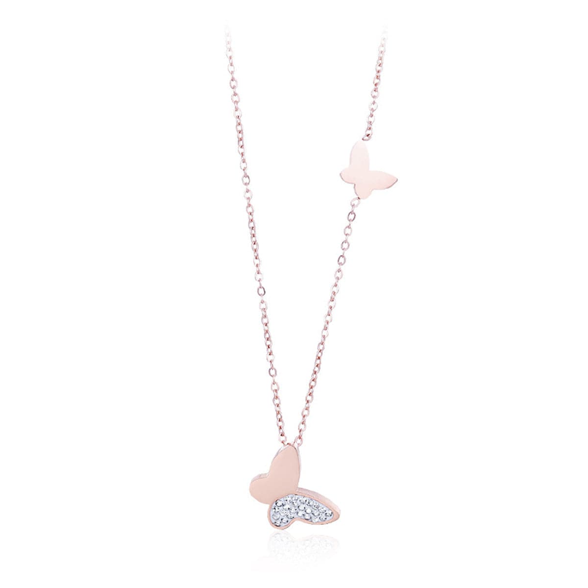 Cubic Zirconia & 18K Rose Gold-Plated Butterfly Pendant Necklace