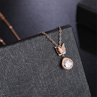 cubic zirconia & 18k Rose Gold-Plated Butterfly Pendant Necklace - streetregion