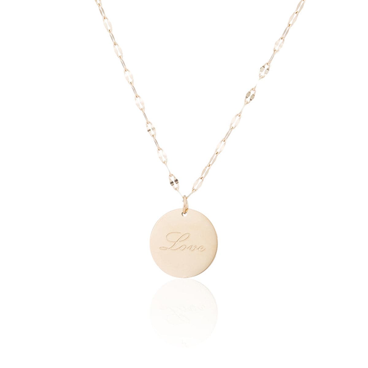 18K Rose Gold-Plated 'Love' Pendant Necklace, rose gold pendant necklace for women, vintage-inspired design, side view