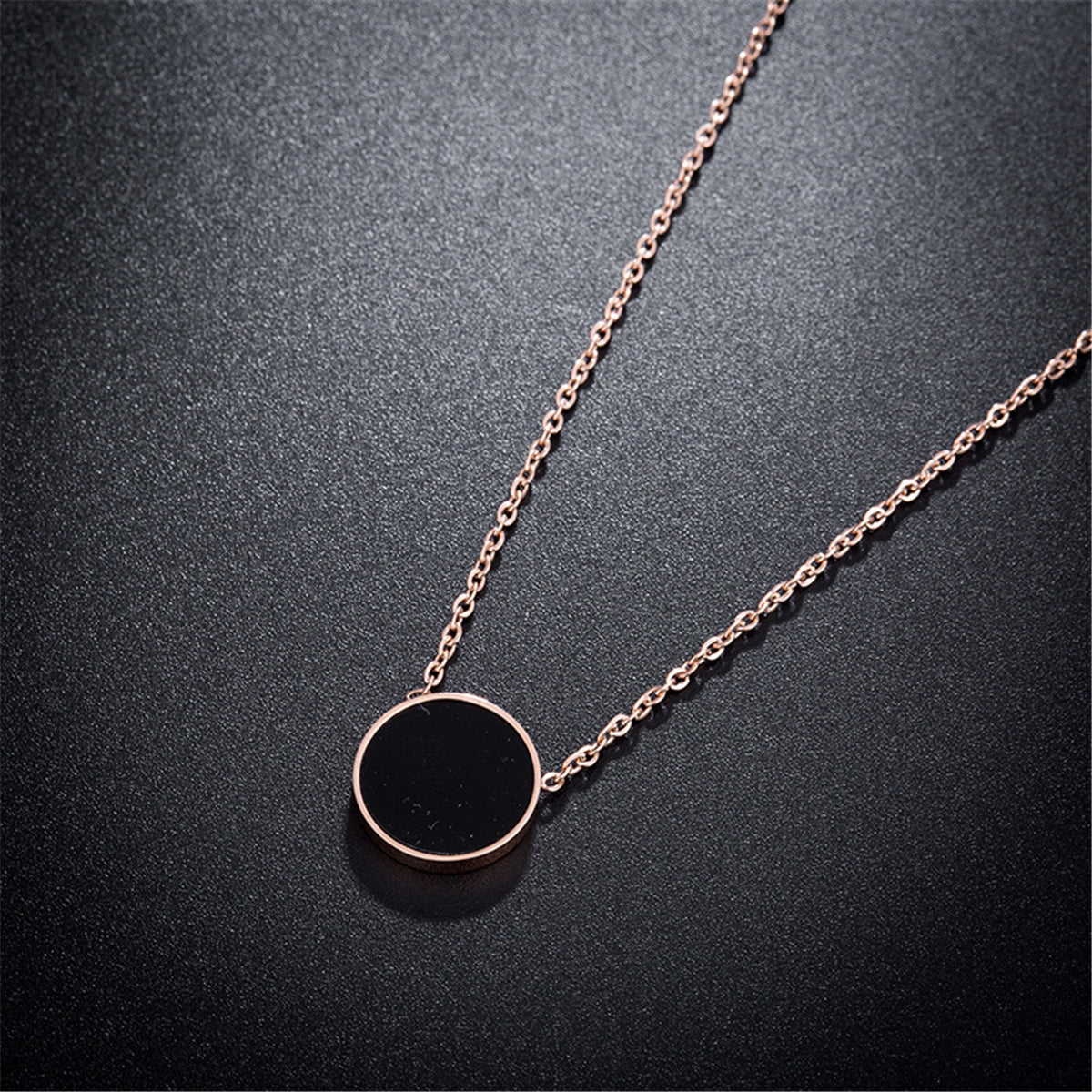 Black & 18K Rose Gold-Plated Round Pendant Necklace
