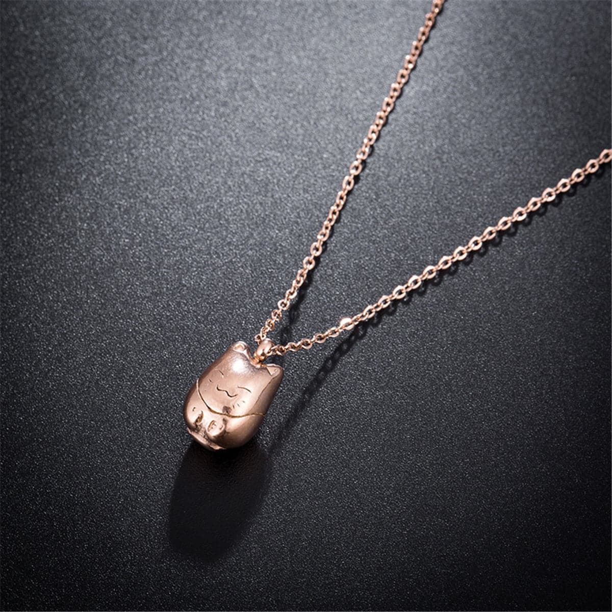 18k Rose Gold-Plated Cute Kitty Pendant Necklace - streetregion