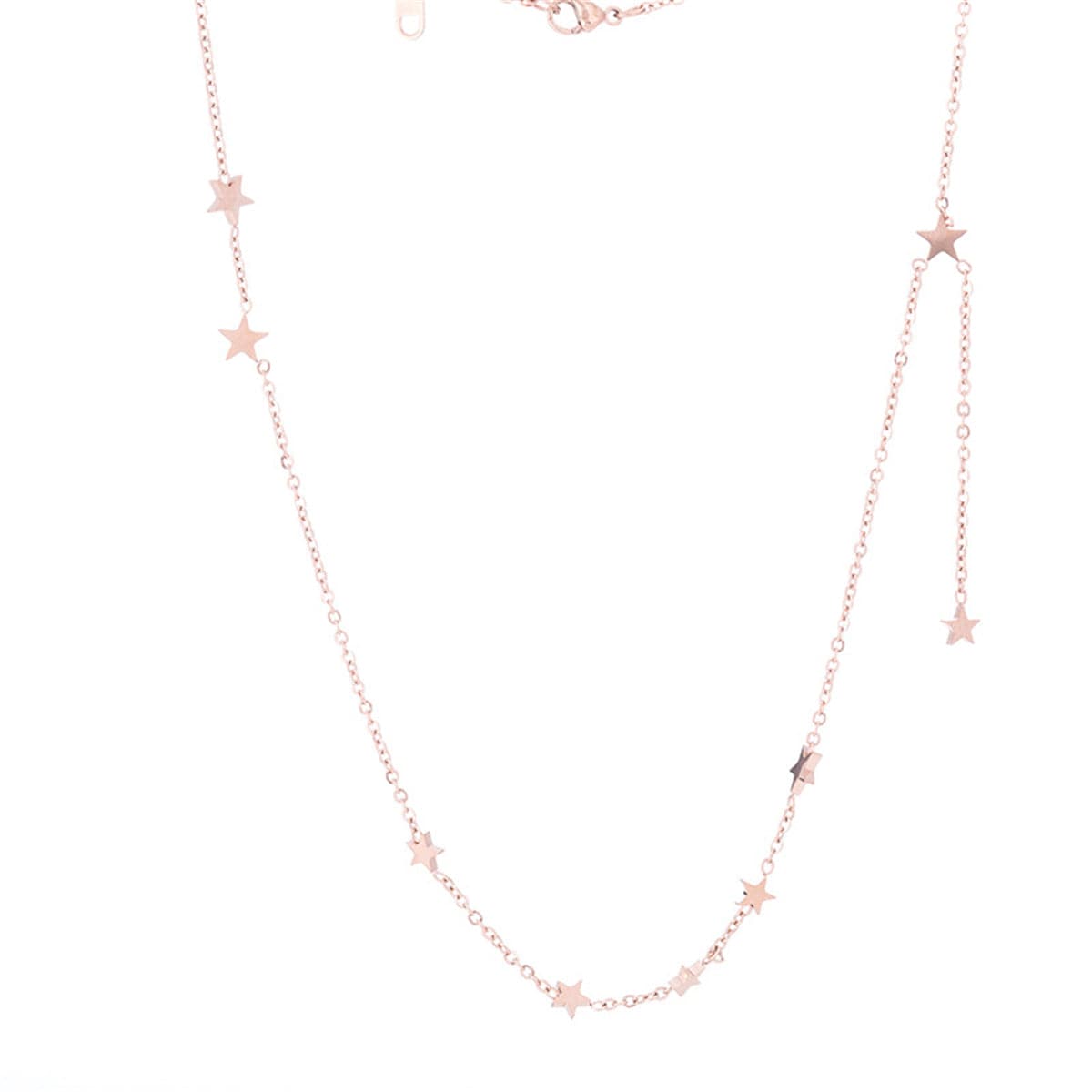 18K Rose Gold-Plated Star Station Necklace, rose gold pendant necklace for women, dainty minimalist design, front view