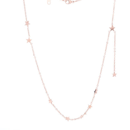 18K Rose Gold-Plated Star Station Necklace, rose gold pendant necklace for women, dainty minimalist design, front view
