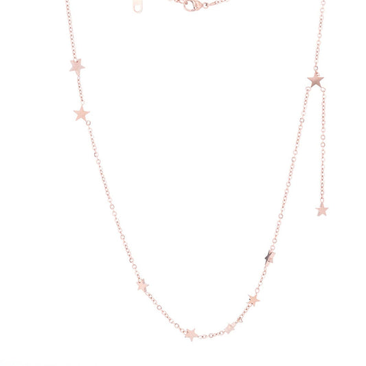 18K Rose Gold-Plated Star Station Necklace, rose gold pendant necklace for women, dainty minimalist design, front view