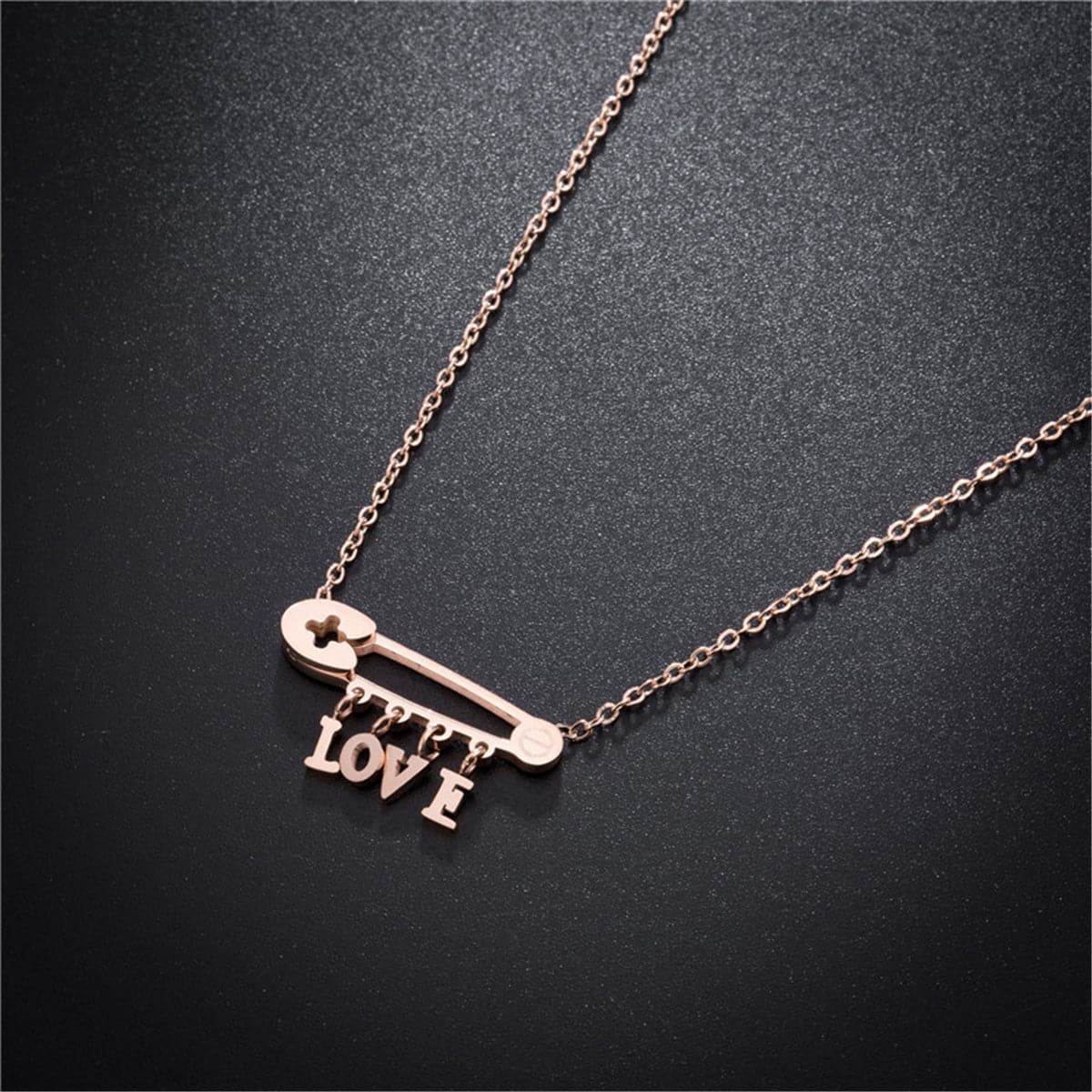 18k Rose Gold-Plated 'Love' Safety Pin Pendant Necklace - streetregion
