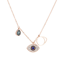 cubic zirconia & 18k Rose Gold-Plated Devil Eye Pendant Necklace - streetregion