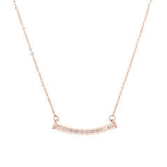 Cubic Zirconia & 18K Rose Gold-Plated Curved Bar Necklace