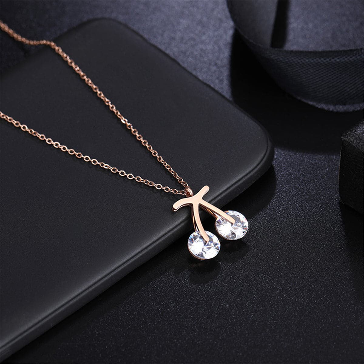 cubic zirconia & 18k Rose Gold-Plated Cherry Pendant Necklace - streetregion